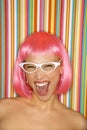 Woman in pink wig. Royalty Free Stock Photo