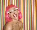 Woman in pink wig. Royalty Free Stock Photo