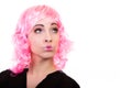 Woman with pink wig creative visage portrait Royalty Free Stock Photo