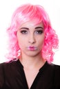 Woman with pink wig creative visage portrait Royalty Free Stock Photo