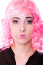 Woman with pink wig creative visage portrait Royalty Free Stock Photo