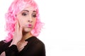 Woman with pink wig creative visage portrait Royalty Free Stock Photo