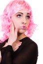 Woman with pink wig creative visage portrait Royalty Free Stock Photo