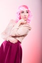 Woman with pink wig creative visage Royalty Free Stock Photo