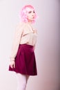 Woman with pink wig creative visage Royalty Free Stock Photo