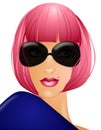 Woman In Pink Wig Sunglasses