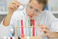 woman with pipettes in lab Royalty Free Stock Photo