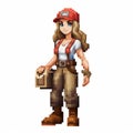 Expertly Crafted 8-bit Pixel Art Of A Female Carpenter