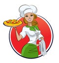 Woman pizza cook. Royalty Free Stock Photo