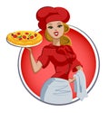 Woman pizza cook. Chef. Isolated on a white background Royalty Free Stock Photo