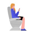 Woman plane passenger in aircraft seat flat cartoon vector illustration isolated.