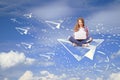 Woman on plane using laptop Royalty Free Stock Photo