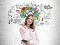 Woman with a planner, colorful brain cogs Royalty Free Stock Photo