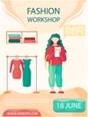 Woman planning model of future clothes to order. Fashion workshop for customers concept poster