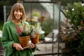 Woman with plants at backyard Royalty Free Stock Photo