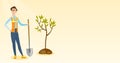 Woman plants tree vector illustration.