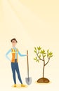 Woman plants tree vector illustration.