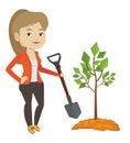 Woman plants tree vector illustration.