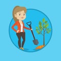 Woman plants tree vector illustration.