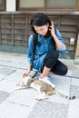 Woman play with cat Royalty Free Stock Photo