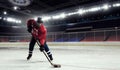 Woman play hockey . Mixed media Royalty Free Stock Photo