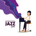 woman play piano to jazz day Royalty Free Stock Photo