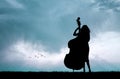 Woman playing the cello at sunset Royalty Free Stock Photo