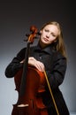 The woman playing classical cello in music concept