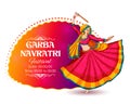 Woman playing Dandiya in disco Garba Night banner poster for Navratri Dussehra festival of India