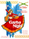 Woman playing Dandiya in disco Garba Night poster for Navratri Dussehra festival of India