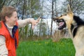 Woman playing with dog Royalty Free Stock Photo