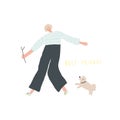 Woman playing with the dog. Old people activity. Vector illustration Royalty Free Stock Photo