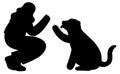 A Woman playing with a dog silhouette, Dog lovers Royalty Free Stock Photo