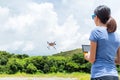 Woman playing drone at outdoor