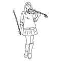 Woman playing electric modern violin vector illustration sketch doodle hand drawn with black lines isolated on white background Royalty Free Stock Photo