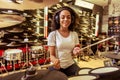 Woman playing electronic drums