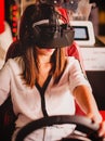 Woman playing game in virtual reality glasses Royalty Free Stock Photo