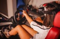 Woman playing game in virtual reality glasses Royalty Free Stock Photo