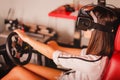 Woman playing game in virtual reality glasses Royalty Free Stock Photo