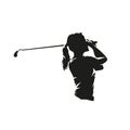 Woman playing golf, isolated vector silhouette. Golf swing, side view