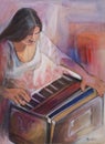Woman playing Harmonium Painting