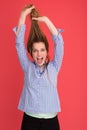 Woman playing with her long silky hair Royalty Free Stock Photo