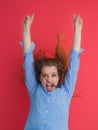 Woman playing with her long silky hair Royalty Free Stock Photo