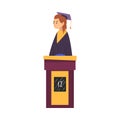 Woman Playing on Quiz Show, Girl Participant Wearing Robe and Graduation Cap Answering Question on Television Conundrum