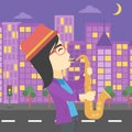 Woman playing saxophone vector illustration.