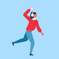 Woman playing snowball fights girl throwing snow ball wearing winter clothes female cartoon character full length flat