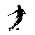 Woman playing soccer, football, isolated vector silhouette, front view. Soccer logo