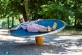 Woman is playing on the swing Royalty Free Stock Photo