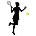 Woman playing tennis black silhouette isolated on white background vector illustration