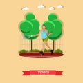 Woman playing tennis on the court, flat design